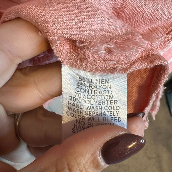 Umgee Striped Accents Oversized Collared Button Down Top SZ M - Picture 3 of 3